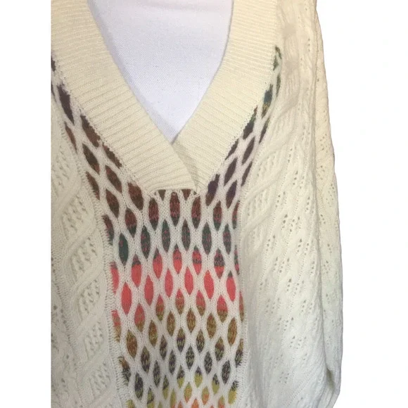 Anthropologie Maeve V-Neck Cable-Knit Lamb's Wool Sweater Women’s Size XL Ivory - Picture 12 of 12